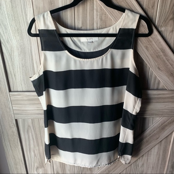 Loft Business Casual Tank Top - Cream & Black Stripes - Picture 1 of 6